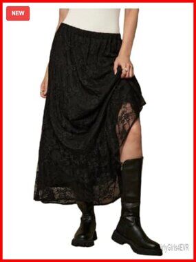 Plus Size Lace Maxi Skirt Elastic Waist A Line Flowy Long Skirt